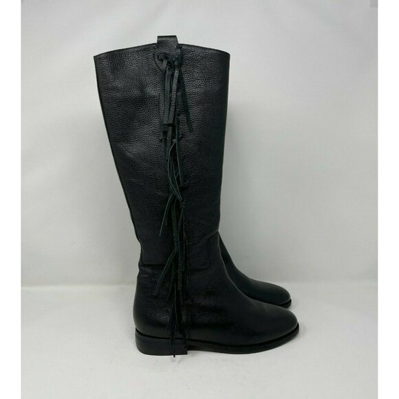 Matisse Size 7 Ramsey Riding Boots Black Leather Knee High Flat Fringe Cowboy - Picture 5 of 10